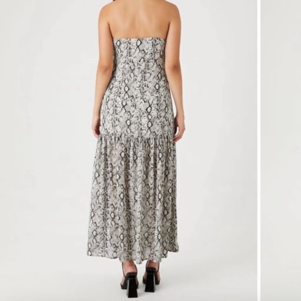 NWT- Forever21 - Snake print strapless drop waist chiffon mesh maxi dress - Picture 8 of 10
